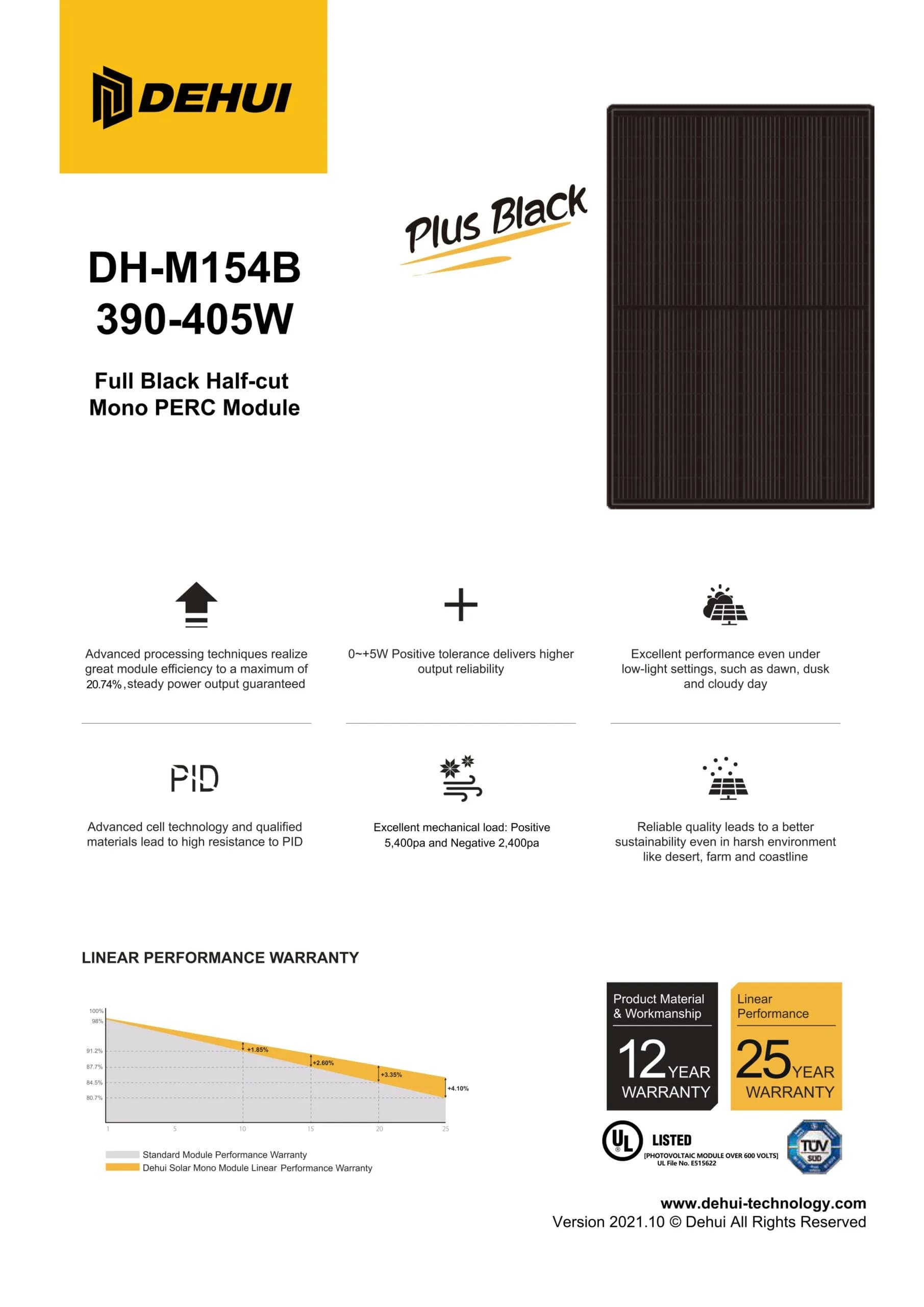 Tấm Pin Dehui Plus Black 400Wp Model : DHM154B-400W